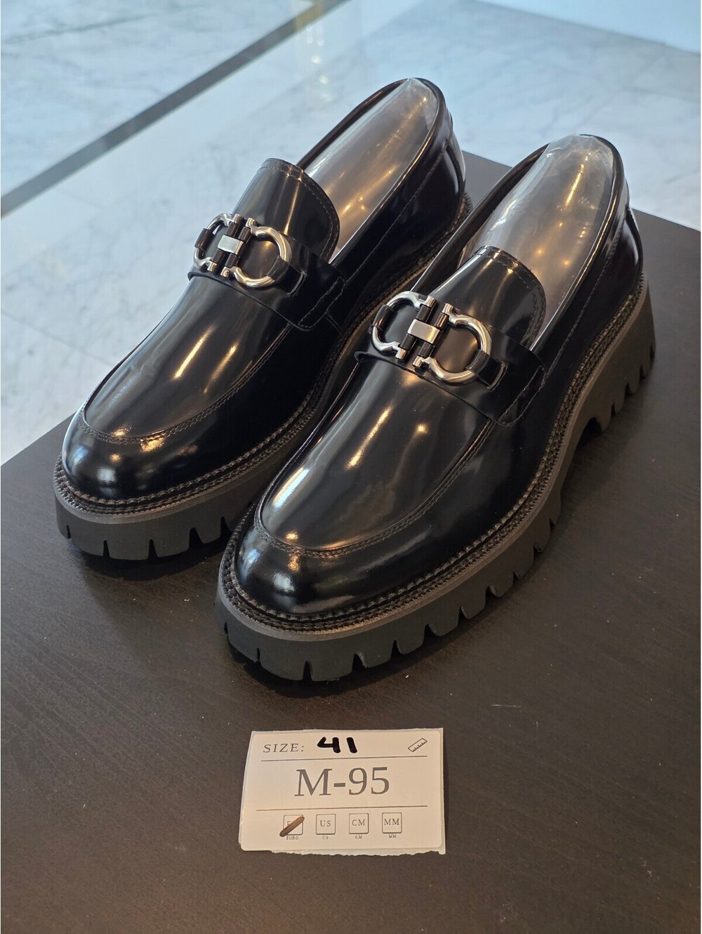 Men's Black Patent Loafers with Chunky Sole